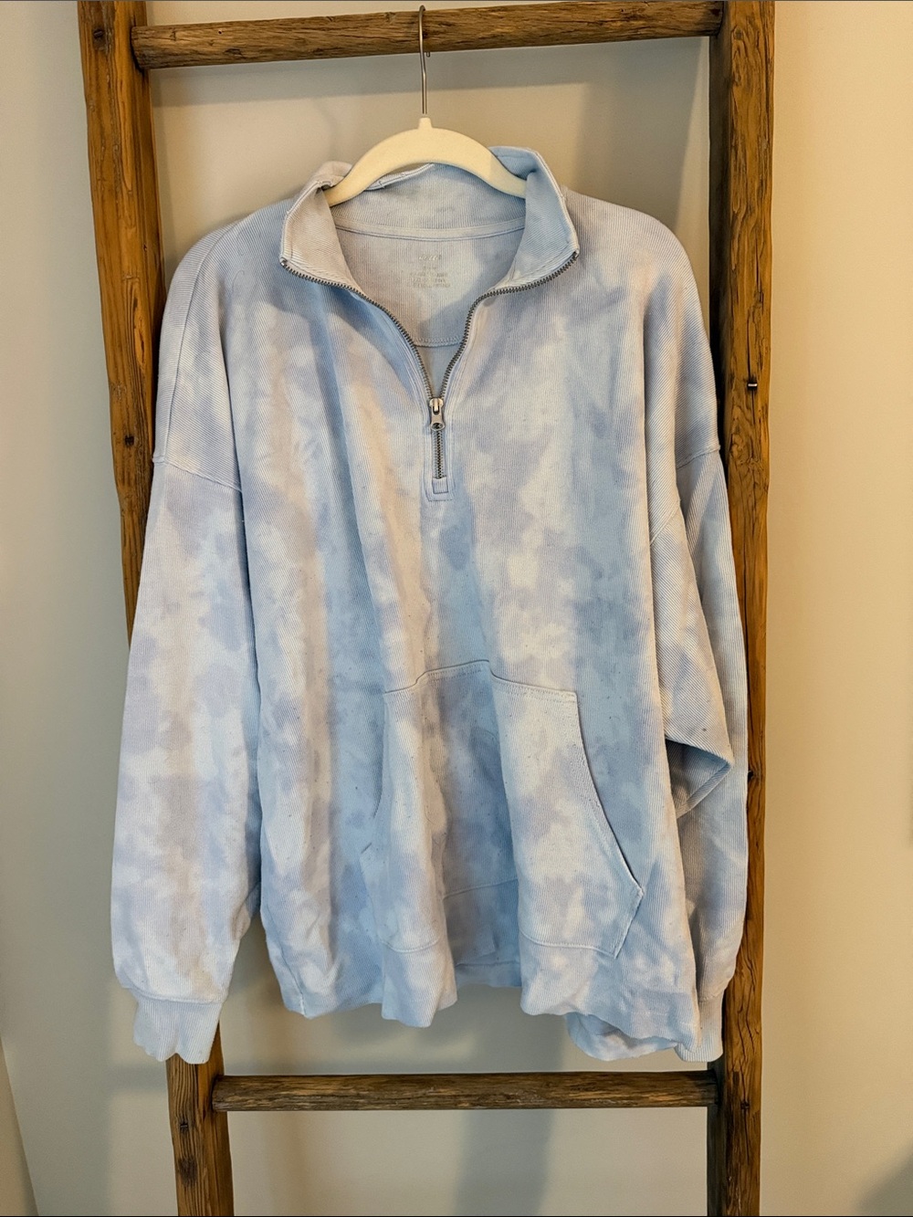 Women's Light Blue Tie-Dye Quarter-Zip Pullover Hoodie